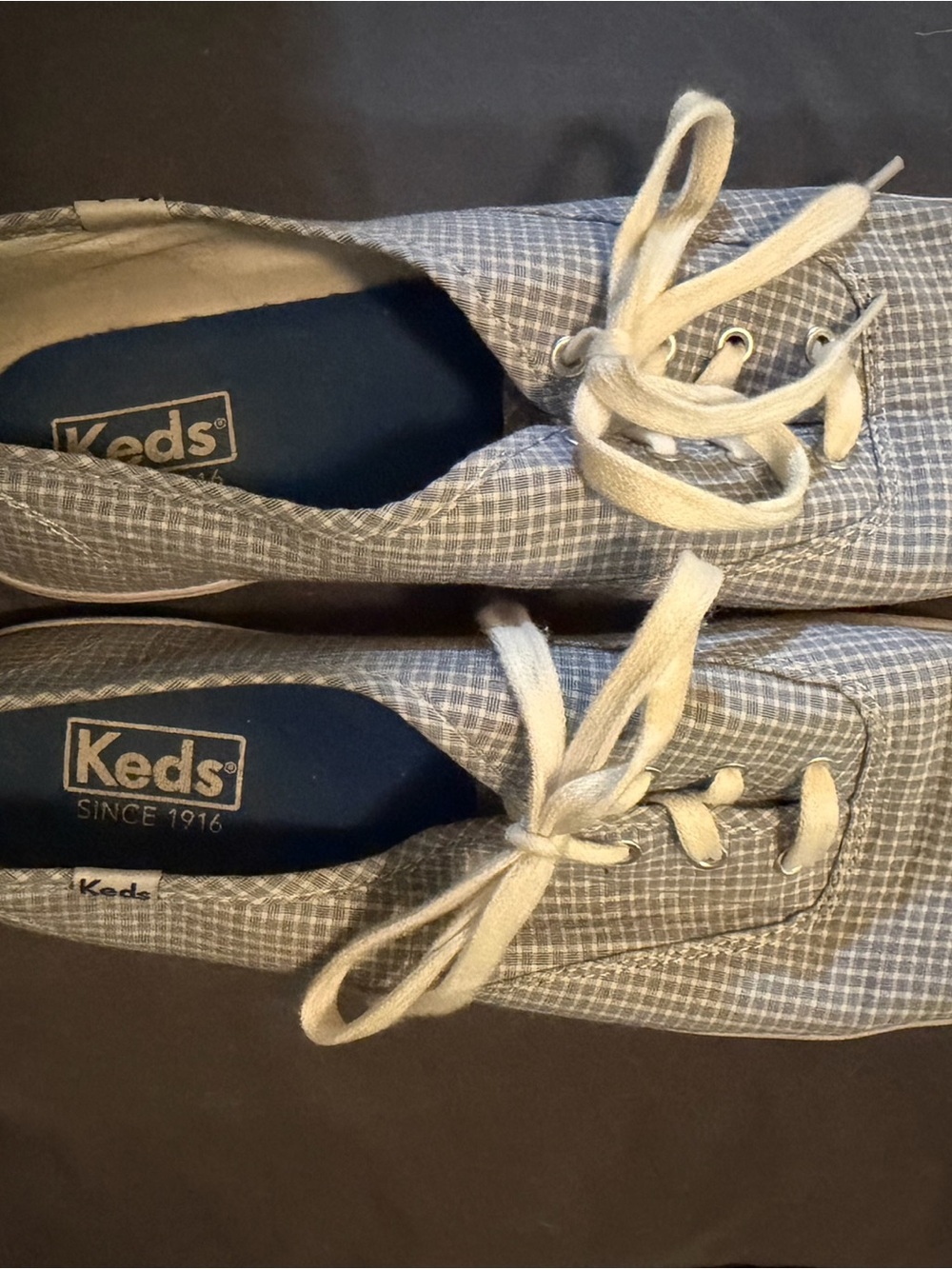 Keds Blue Plaid Canvas Lace-Up Flats